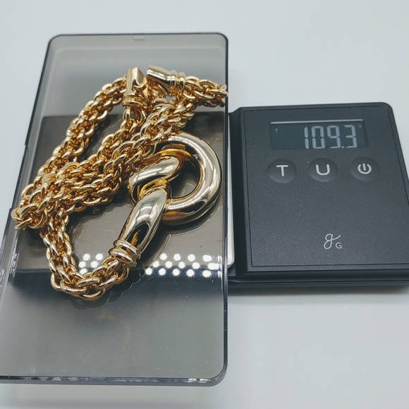 Vintage Les Bernard Chunky Gold Tone Pretzel Knot Statement Necklace - Picture 9 of 9